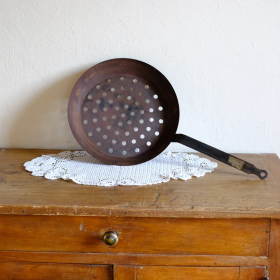 Antique copper chestnut roasting pan – vintage kitchen collectible
