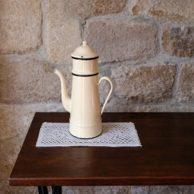 Antique cream enamel coffee pot – vintage kitchen collectible