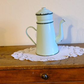 Antique mint green enamel coffee pot – vintage kitchen collectible