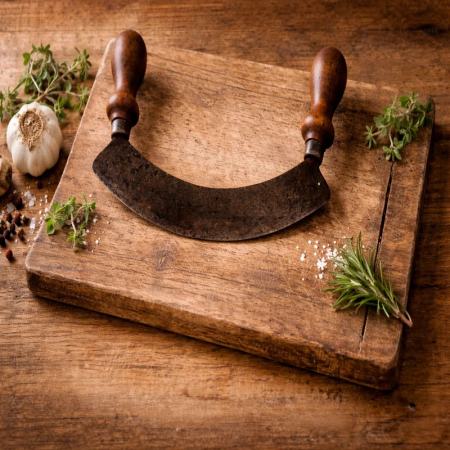 Antique rocking chopper wood and steel – vintage kitchen tool
