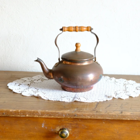 Antique hammered copper teapot – vintage kitchen collectible
