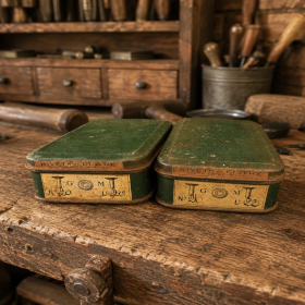 Boîtes anciennes GOM rivets cuivre vintage