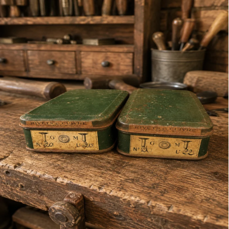 Boîtes anciennes GOM rivets cuivre vintage