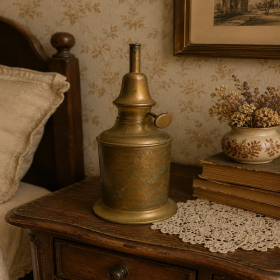 uthentic French Antique Brass Oil Lamp