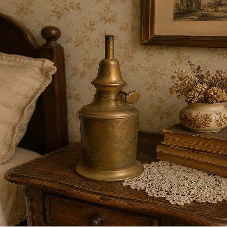 uthentic French Antique Brass Oil Lamp
