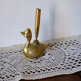 Antique brass duck pen holder – vintage desk accessory collectible
